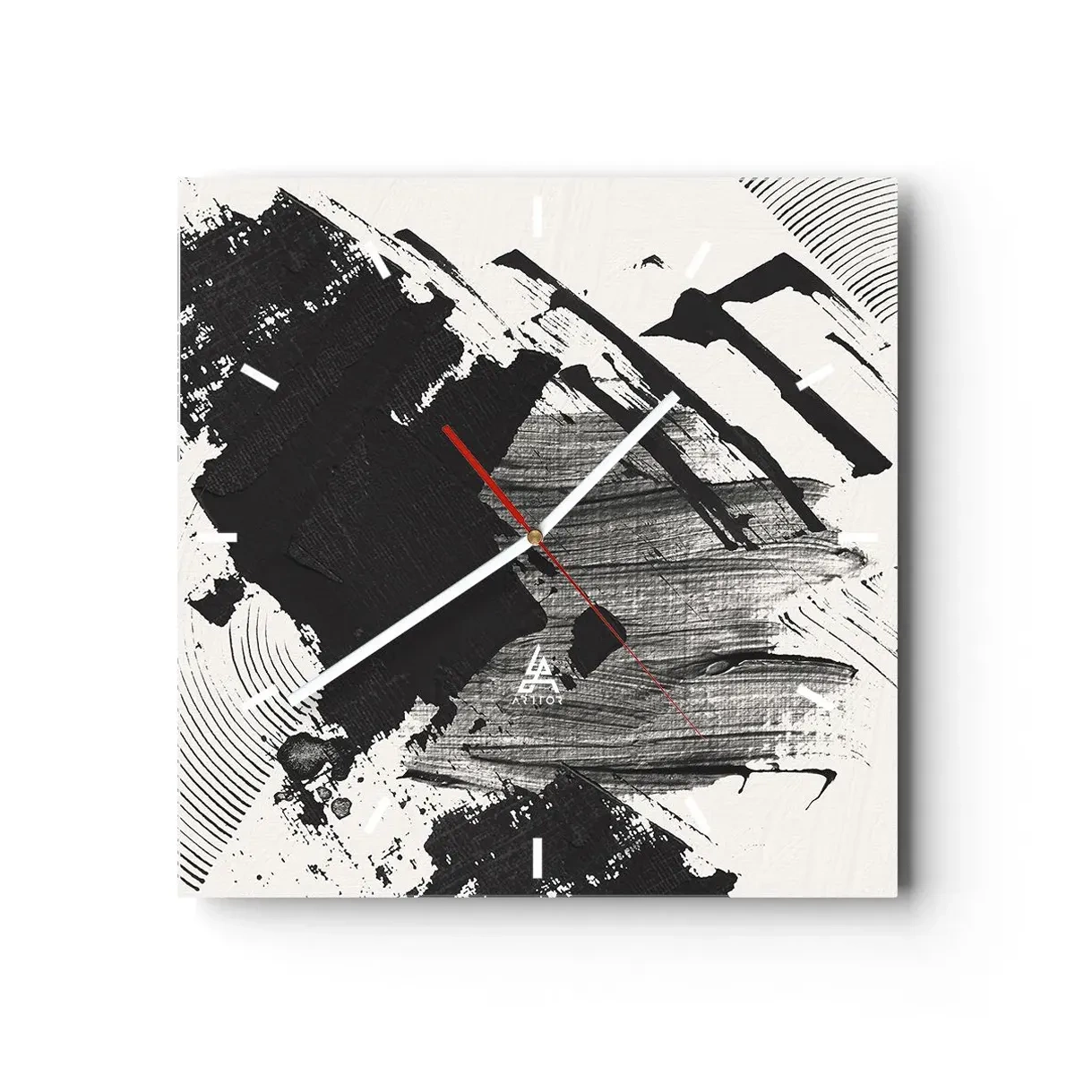 Wanduhr - Glasuhr - Abstraktion – Ausdruck von Schwarz - 40x40 cm
