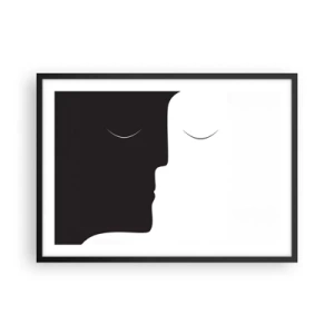 Poster in einem schwarzem Rahmen - Eine minimalistische Silhouette zweier Gesichter in Kontrastfarben. - 70x50cm - Einheit der Gegensätze - Moderne Wanddekoration für Wohnzimmer und Schlafzimmer ARTTOR