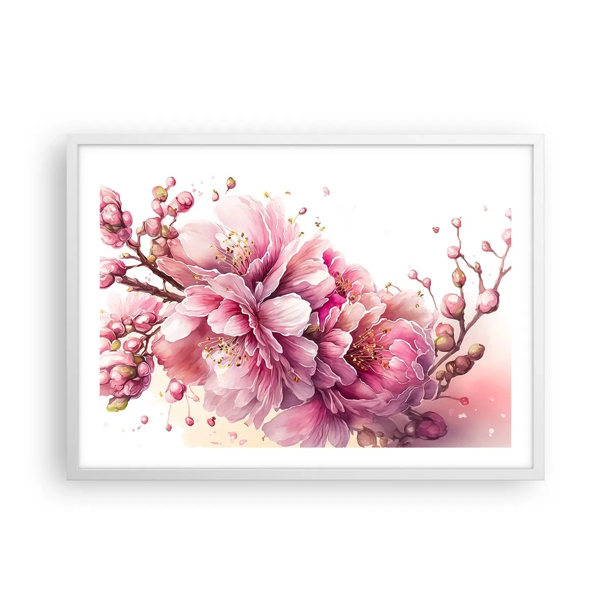 Poster in einem weißen Rahmen - Kirschblütenblüte - 70x50 cm