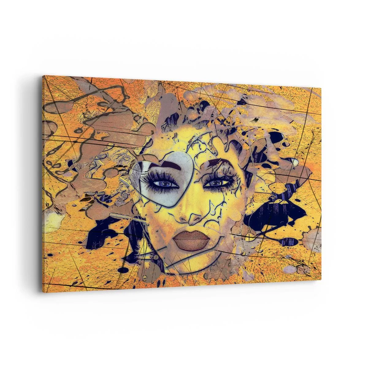 Bild auf Leinwand - Leinwandbild - Abstraktes Frauenporträt in goldgelben Tönen - 100x70cm - Sonnige Schönheit - Moderne Wanddekoration für Wohnzimmer und Schlafzimmer ARTTOR
