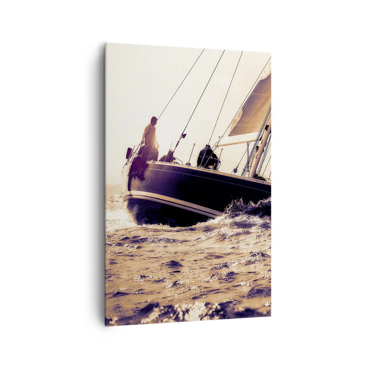 Bild auf Leinwand - Leinwandbild - Eine Yacht auf stürmischer See im Licht der untergehenden Sonne - 80x120cm - Segle, Seemann - Moderne Wanddekoration für Wohnzimmer und Schlafzimmer ARTTOR