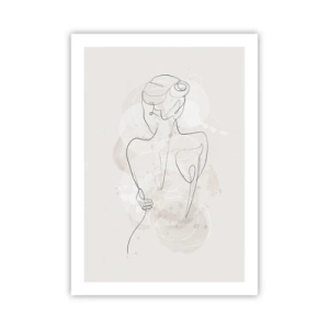 Poster - Eine zarte feminine Silhouette in einer durchgehenden Linie - 50x70cm - Wie ein sensibles Instrument - Moderne Wanddekoration für Wohnzimmer und Schlafzimmer ARTTOR