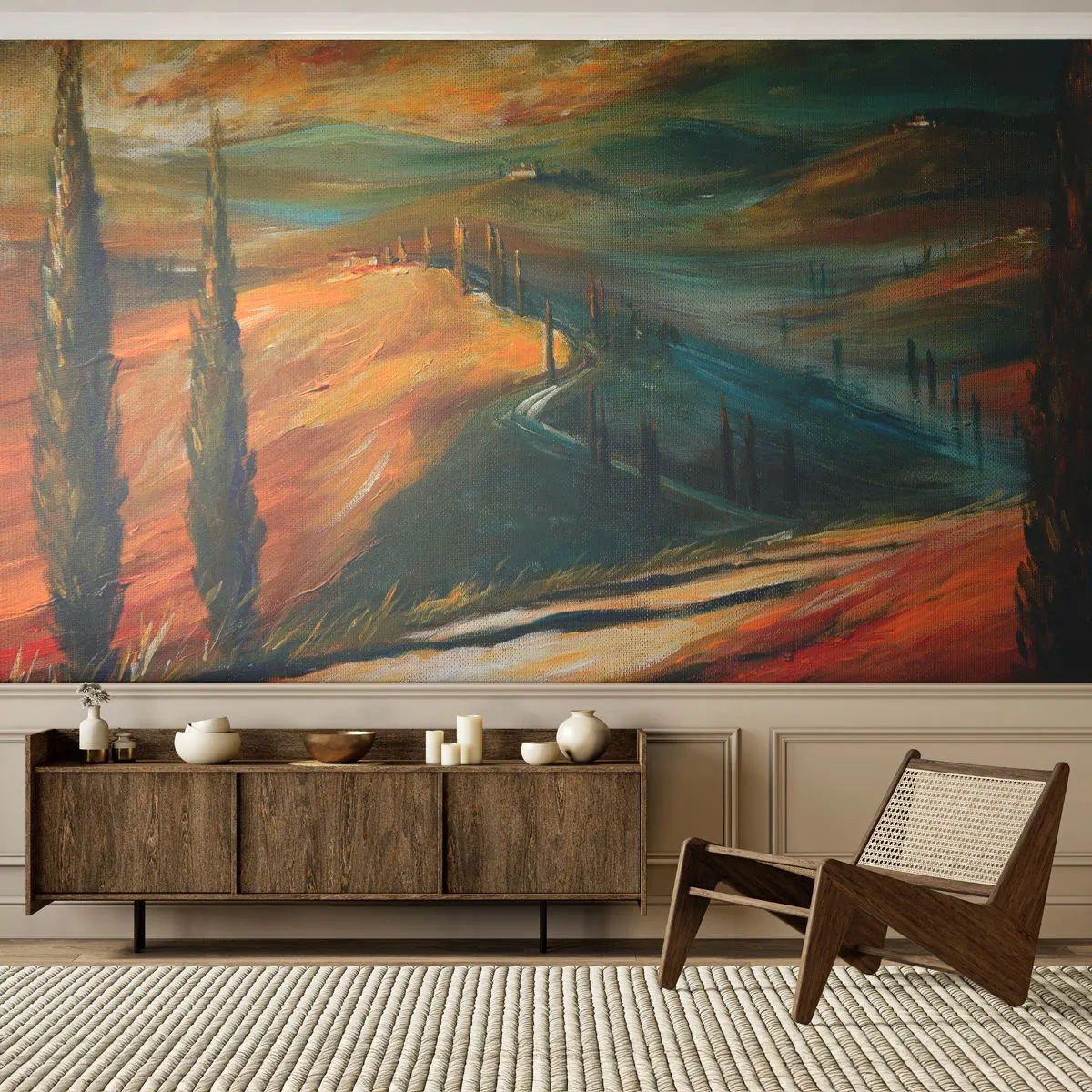 Fototapete Premium Sand - Toskanische Landschaft - Landschaft, Toskana, Reisen - 250x175 cm