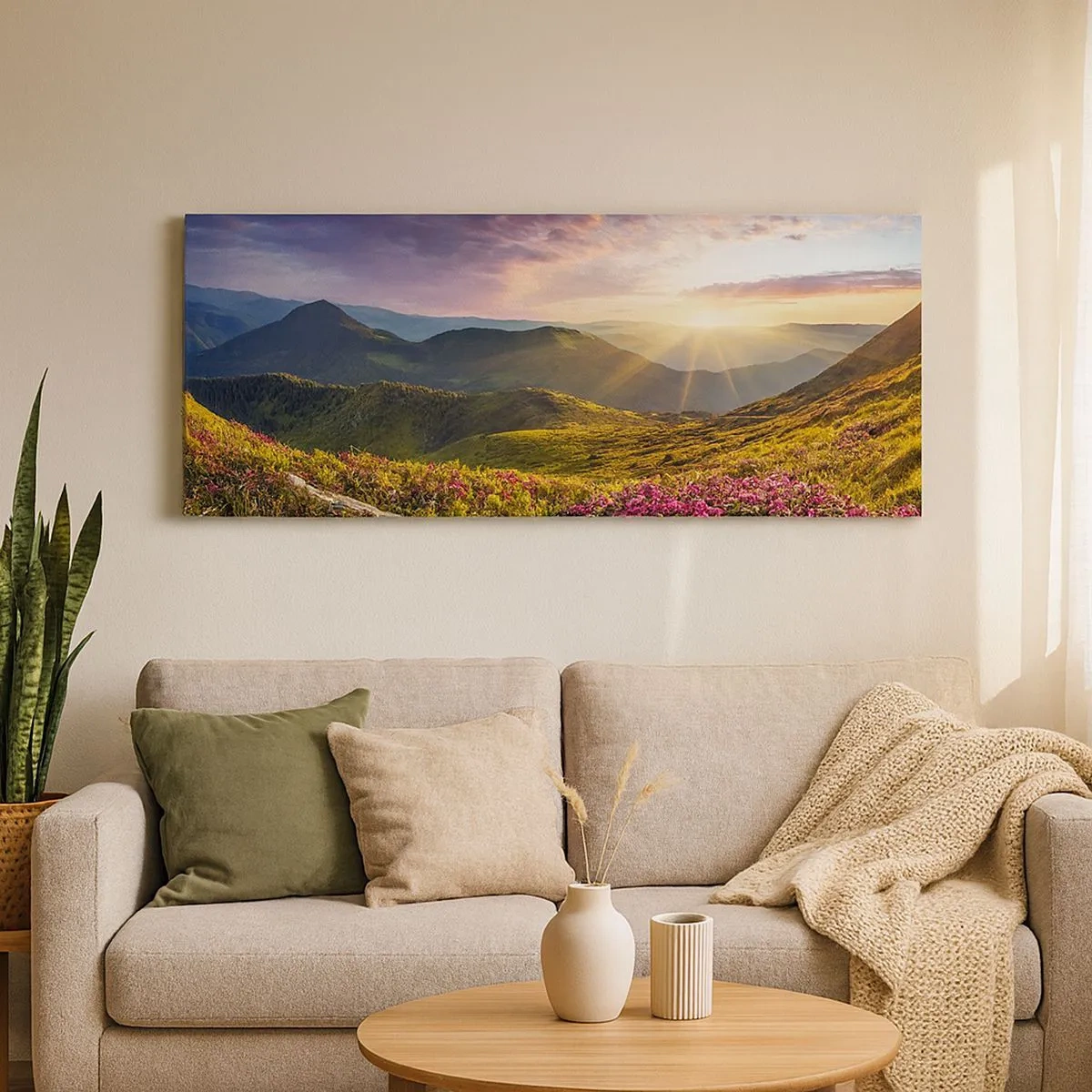 Bild auf Leinwand - Leinwandbild - Frische am Bergmorgen - 100x40 cm