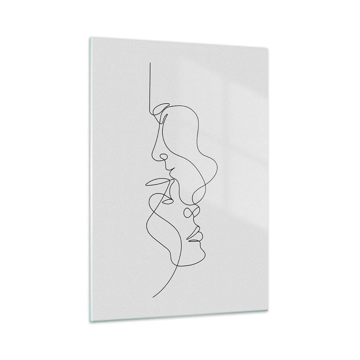 Glasbild - Bild auf glas - Eine zarte Zeichnung zweier Gesichter in einer Kontur - 50x70cm - Die Hitze bitterer Begierden - Moderne Wanddekoration für Wohnzimmer und Schlafzimmer ARTTOR