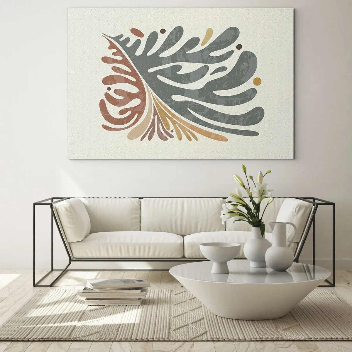 Glasbild - Bild auf glas - Abstraktes Blatt in warmen Farben - 70x50cm - Mehrfarbiges Blatt - Moderne Wanddekoration für Wohnzimmer und Schlafzimmer ARTTOR