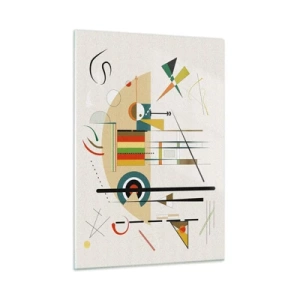 Glasbild - Bild auf glas - Bunte geometrische Abstraktion auf hellem Hintergrund - 50x70cm - Und die Welt lacht - Moderne Wanddekoration für Wohnzimmer und Schlafzimmer ARTTOR