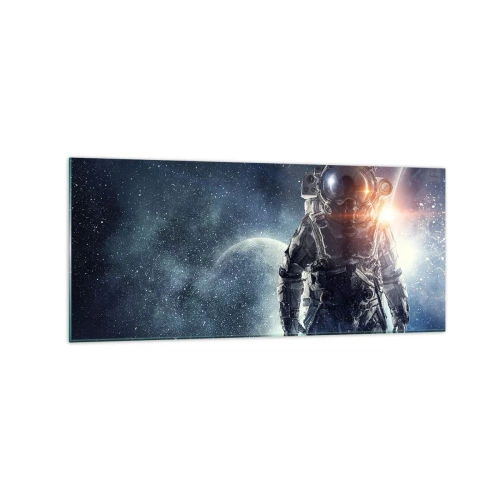 Glasbild - Bild auf glas - Astronaut vor dem Hintergrund des Weltraums und des Planeten Erde - 120x50cm - Weltraumabenteuer - Moderne Wanddekoration für Wohnzimmer und Schlafzimmer ARTTOR