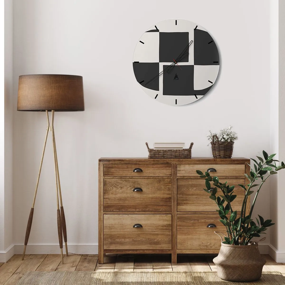 Wanduhr - Glasuhr - Geometrische Komposition in Schwarzweiß - 30x30cm - Antithese - Synthese - Moderne Wanddekoration für Wohnzimmer, Küche und Schlafzimmer ARTTOR