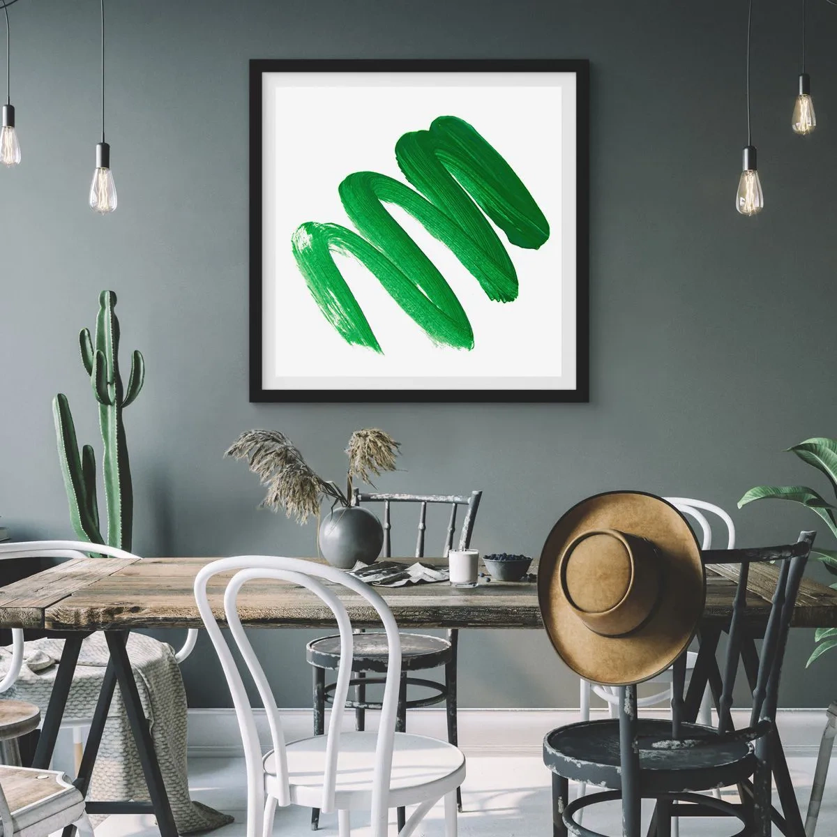Poster in einem schwarzem Rahmen - Grüner Witz - 50x50 cm