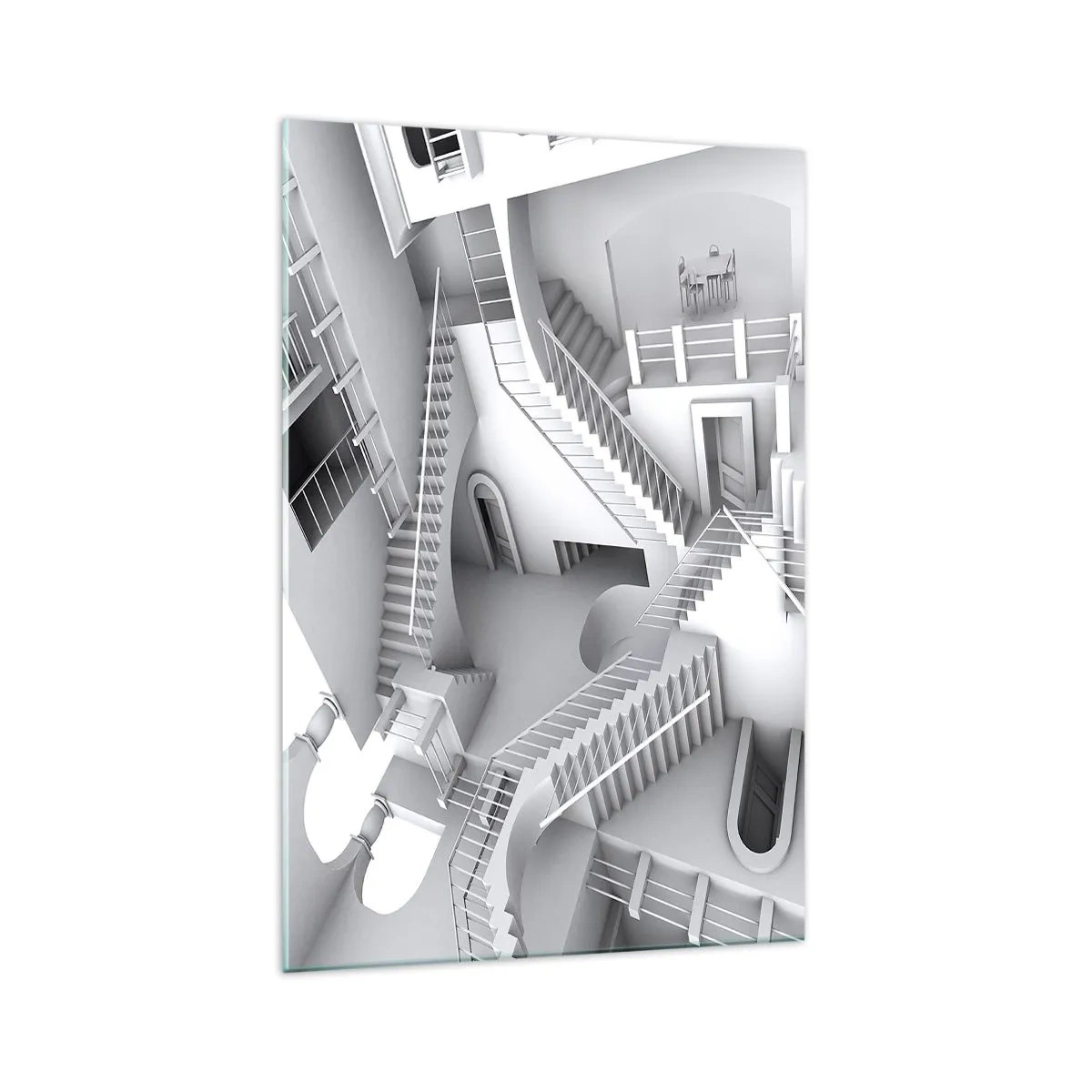 Glasbild - Bild auf glas - Eine abstrakte Komposition aus Treppen in einer surrealistischen Raumanordnung - 70x100cm - Die Paradoxien des Weltraums - Moderne Wanddekoration für Wohnzimmer und Schlafzimmer ARTTOR