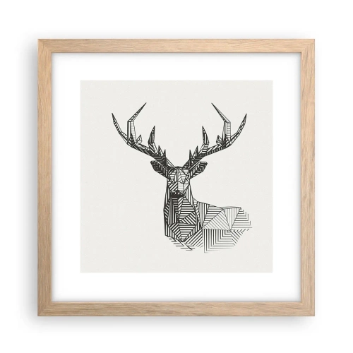 Poster in einem Rahmen aus heller Eiche - Ein Hirsch im kubistischen Stil - 30x30 cm