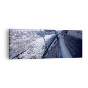 Bild auf Leinwand - Leinwandbild - Ein Segelboot in stürmischer See mit weißen Segeln und einem Holzdeck. - 140x50cm - Ich weiß was es heißt ein Vogel zu sein - Moderne Wanddekoration für Wohnzimmer und Schlafzimmer ARTTOR