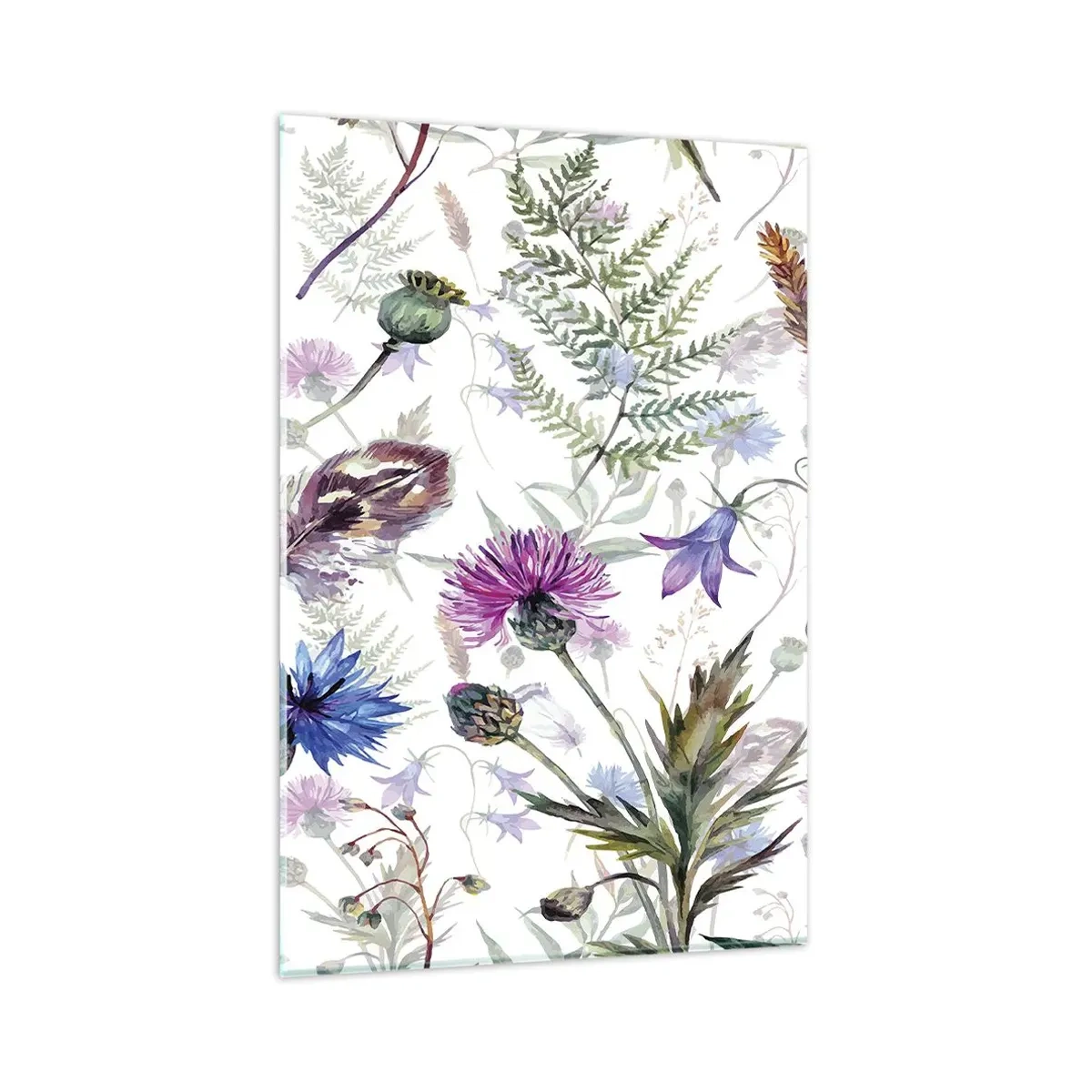 Glasbild - Bild auf glas - Aquarellblumen und Kräuter auf weißem Hintergrund im Herbarium-Stil - 80x120cm - Polnisches Herbarium - Moderne Wanddekoration für Wohnzimmer und Schlafzimmer ARTTOR