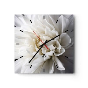 Wanduhr - Glasuhr - Eine zarte weiße Blume auf schwarzem Hintergrund in einer eleganten Komposition - 30x30cm - Der Morgen der Braut - Moderne Wanddekoration für Wohnzimmer und Schlafzimmer ARTTOR