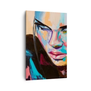 Bild auf Leinwand - Leinwandbild - Porträt einer Frau in lebendigen abstrakten Farben - 80x120cm - Wild im Herzen - Moderne Wanddekoration für Wohnzimmer und Schlafzimmer ARTTOR