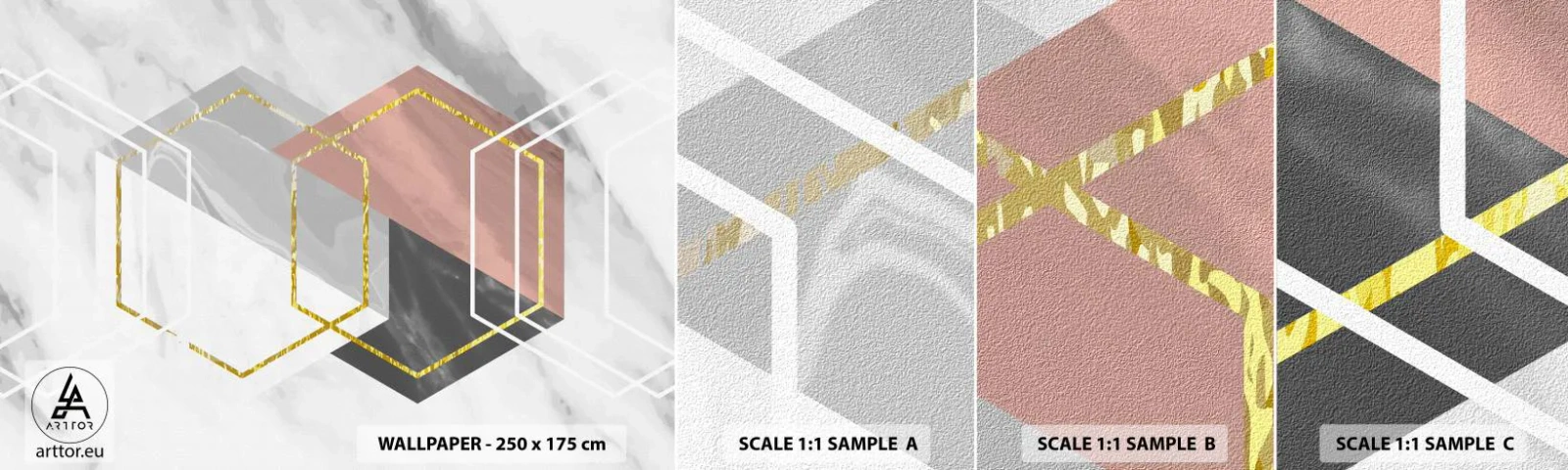 Fototapetenmuster Standard Eco - Kettenkomposition - Abstraktion, Stück, Hexagon - 100x30 cm