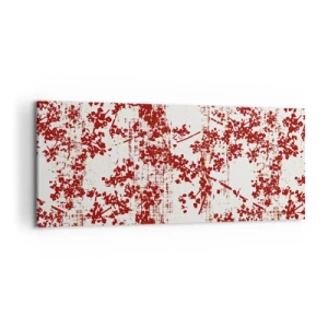 Bild auf Leinwand - Leinwandbild - Rote Blumen auf weißem Hintergrund im künstlerischen Stil - 120x50cm - Wie alter Perkal - Moderne Wanddekoration für Wohnzimmer und Schlafzimmer ARTTOR