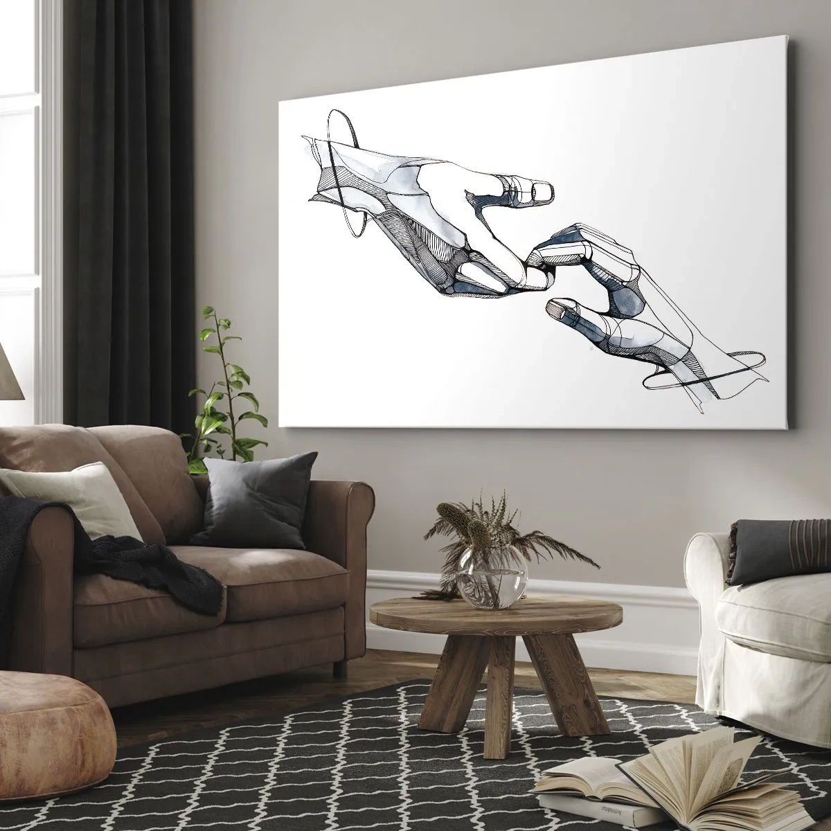 Bild auf Leinwand - Leinwandbild - Künstlerische Darstellung einer Hand in minimalistischer und geometrischer Form - 70x50cm - Eine gute Geste - Moderne Wanddekoration für Wohnzimmer und Schlafzimmer ARTTOR