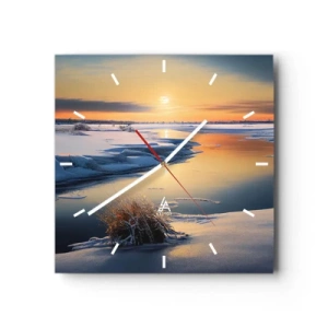 Wanduhr - Glasuhr - Winterlandschaft mit einem Fluss bei Sonnenuntergang - 30x30cm - Wintersonnenuntergang - Moderne Wanddekoration für Wohnzimmer und Schlafzimmer ARTTOR