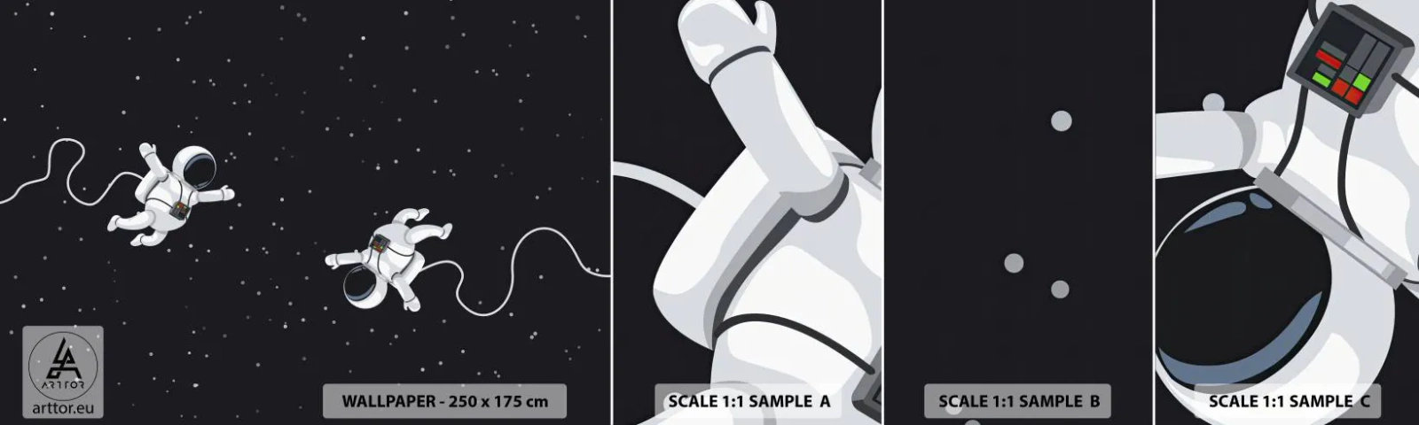 Fototapeten Muster Selbstklebend Deluxe Sticker - Kosmischer Tanz - Abstraktion, Astronaut, Kosmos - 100x30 cm