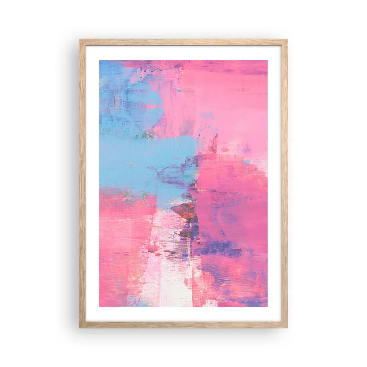 Poster in einem Rahmen aus heller Eiche - Rosa, Blau und eine Prise Licht - 50x70 cm