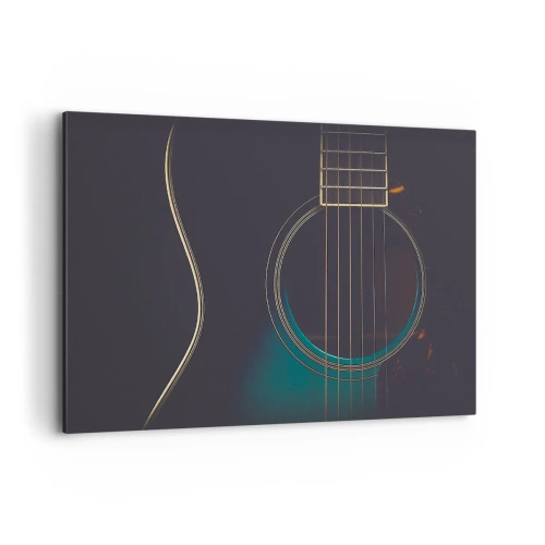 Bild auf Leinwand - Leinwandbild - Akustikgitarre in dunklem, elegantem Licht - 120x80cm - Einen Moment bevor es ertönt - Moderne Wanddekoration für Wohnzimmer und Schlafzimmer ARTTOR