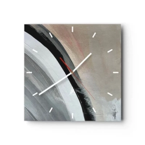 Wanduhr - Glasuhr - Abstrakter Bogen in Schwarz-, Grau- und Beigetönen - 30x30cm - Komposition: Bogen aus Schwarz und Grau - Moderne Wanddekoration für Wohnzimmer und Schlafzimmer ARTTOR