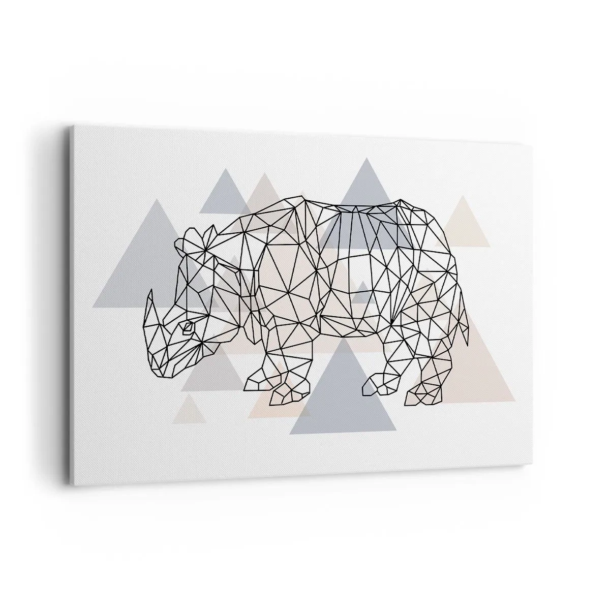 Bild auf Leinwand - Leinwandbild - Geometrisches Nashorn auf einem Hintergrund aus zarten Dreiecken - 100x70cm - Struktur der Stärke - Moderne Wanddekoration für Wohnzimmer und Schlafzimmer ARTTOR