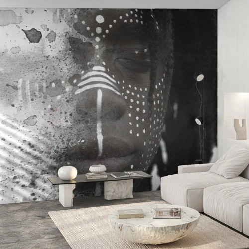 Maßgeschneiderte Fototapete Premium Canvas - Entdecke den Urgeist - Porträt einer Frau, Frau, Afroamerikaner