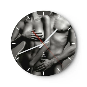 Wanduhr - Glasuhr - Künstlerischer Akt in Schwarz-Weiß-Tönen - 30x30cm - Adam und Ewa - Moderne Wanddekoration für Wohnzimmer, Küche und Schlafzimmer ARTTOR