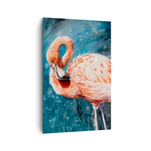 Bild auf Leinwand - Leinwandbild - Ein rosa Flamingo auf einem aquarellblauen Hintergrund - 80x120cm - Von Natur aus dekorativ - Moderne Wanddekoration für Wohnzimmer und Schlafzimmer ARTTOR