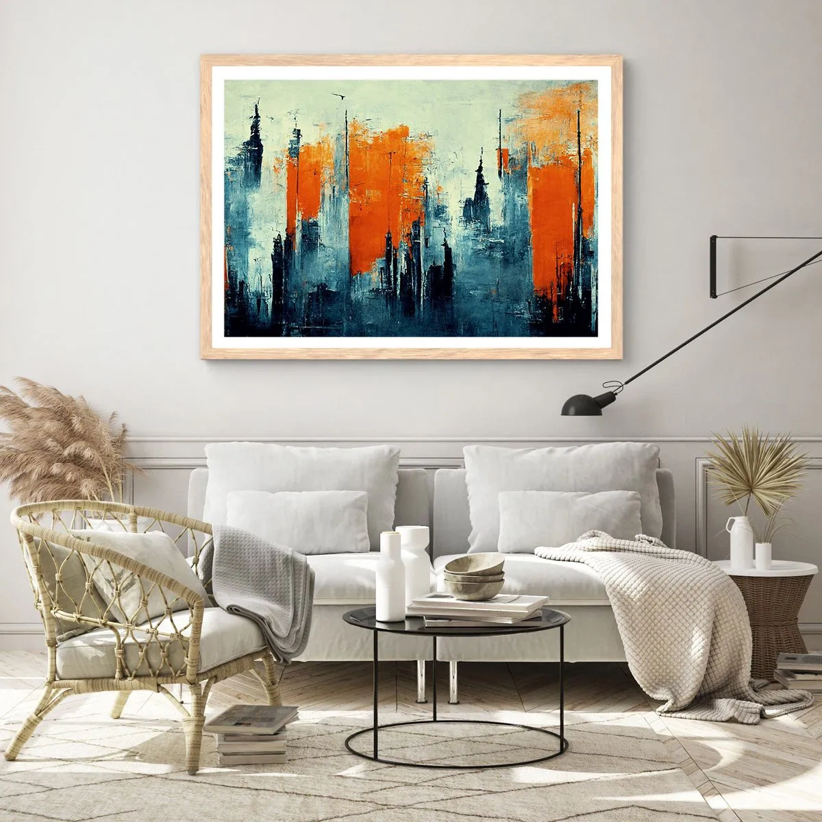 Poster in einem Rahmen aus heller Eiche - Moderne Landschaft - 50x40 cm