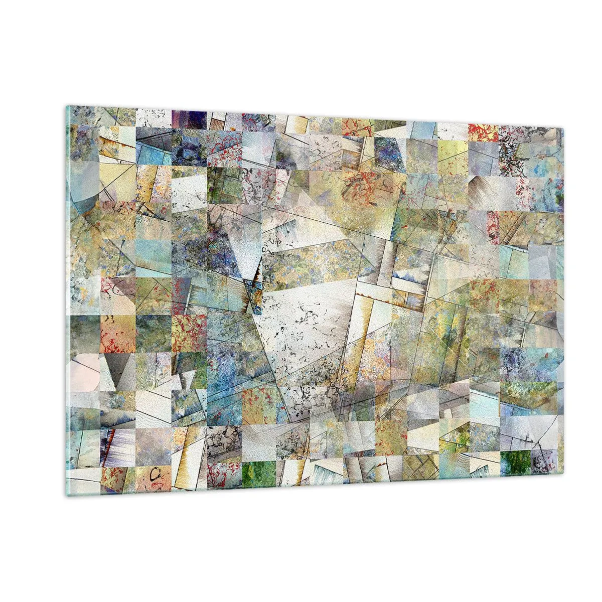 Glasbild - Bild auf glas - Eine farbenfrohe Komposition aus fragmentierten geometrischen Formen - 120x80cm - Geometrische Mischung - Moderne Wanddekoration für Wohnzimmer und Schlafzimmer ARTTOR