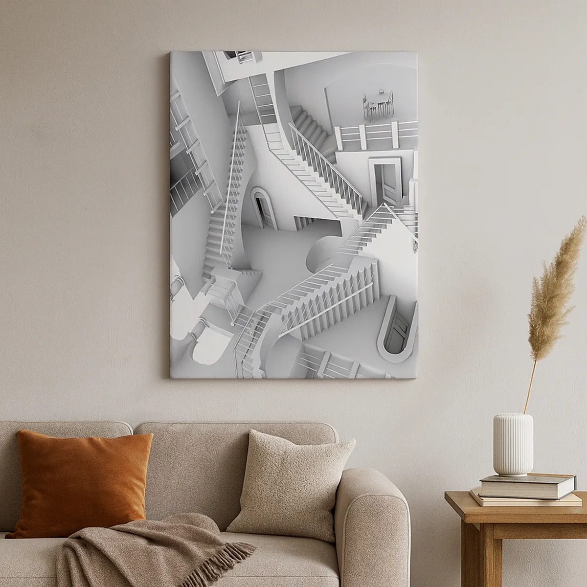 Bild auf Leinwand - Leinwandbild - Eine abstrakte Komposition aus Treppen in einer surrealistischen Raumanordnung - 50x70cm - Die Paradoxien des Weltraums - Moderne Wanddekoration für Wohnzimmer und Schlafzimmer ARTTOR