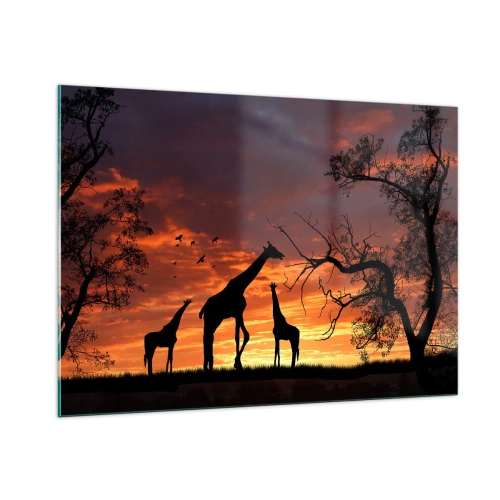 Glasbild - Bild auf glas - Silhouetten von Giraffen vor dem Hintergrund eines Sonnenuntergangs in einer afrikanischen Landschaft - 100x70cm - Ein kleines Abendessen mit deinen Liebsten - Moderne Wanddekoration für Wohnzimmer und Schlafzimmer ARTTOR