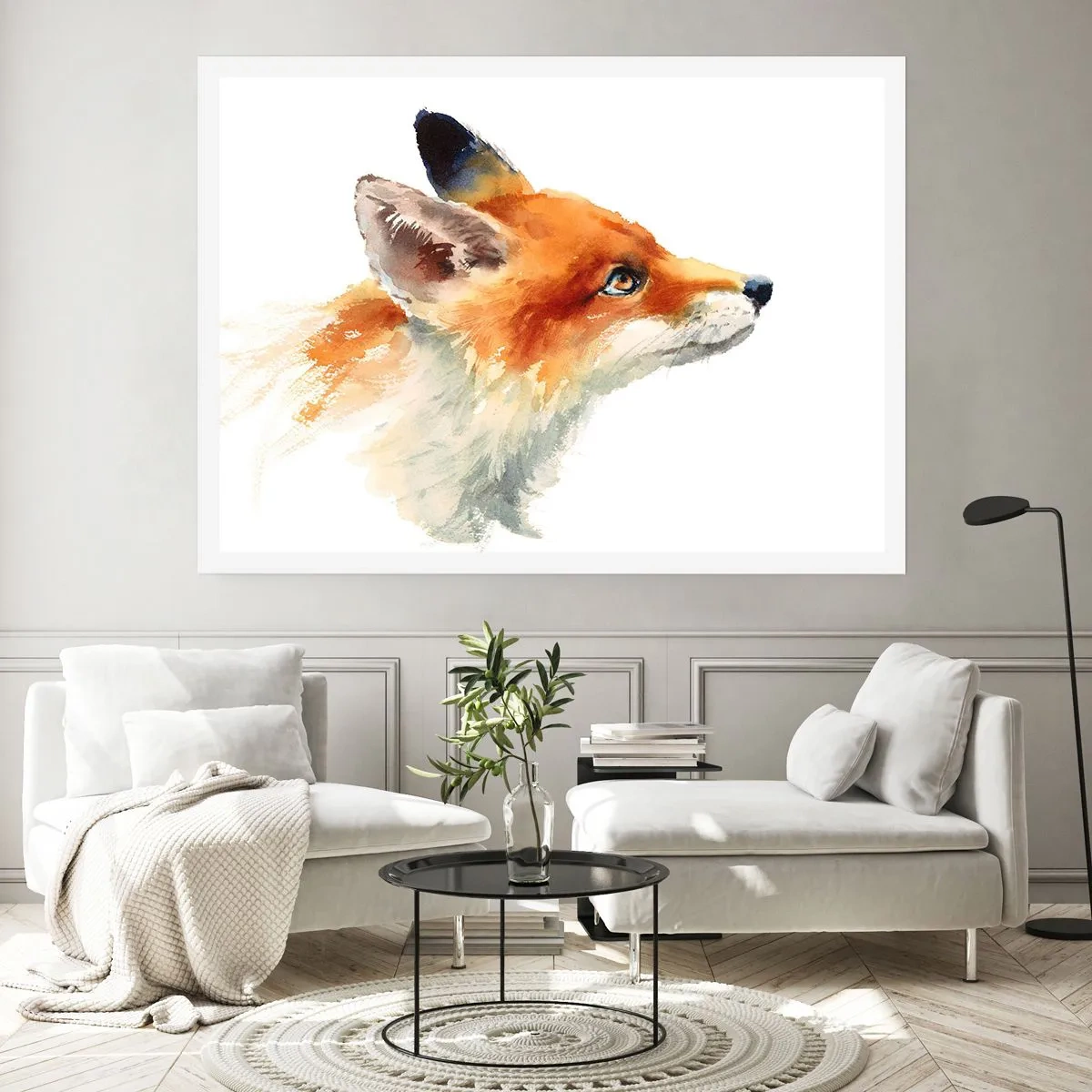 Poster - Rotfuchs im Aquarellstil auf weißem Hintergrund - 100x70cm - Man kann nie vorsichtig genug sein - Moderne Wanddekoration für Wohnzimmer und Schlafzimmer ARTTOR