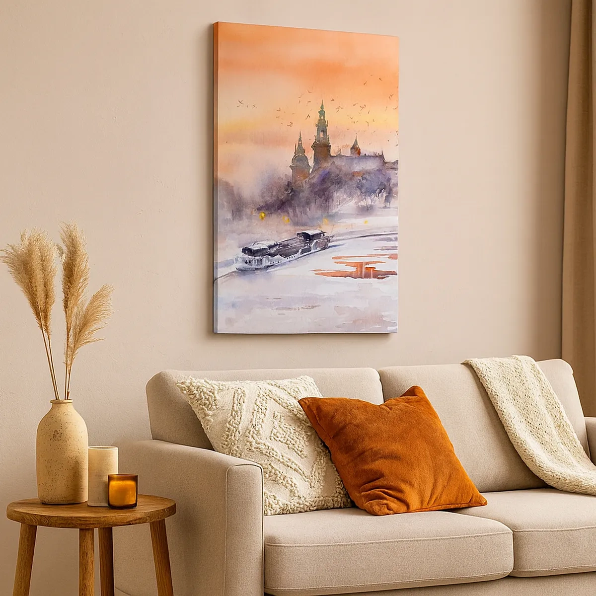 Bild auf Leinwand - Leinwandbild - Sonnenuntergang über dem Schloss in einer Winterlandschaft - 50x70cm - Königlicher Sonnenuntergang - Moderne Wanddekoration für Wohnzimmer und Schlafzimmer ARTTOR