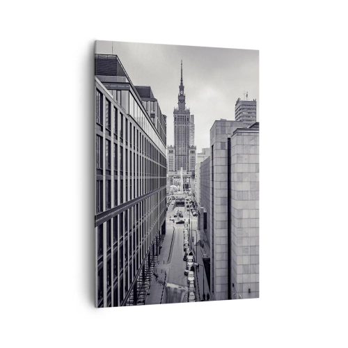 Bild auf Leinwand - Leinwandbild - Panorama von Warschau mit Blick auf den Kulturpalast und die umliegenden Gebäude - 70x100cm - Warschauer Tal - Moderne Wanddekoration für Wohnzimmer und Schlafzimmer ARTTOR