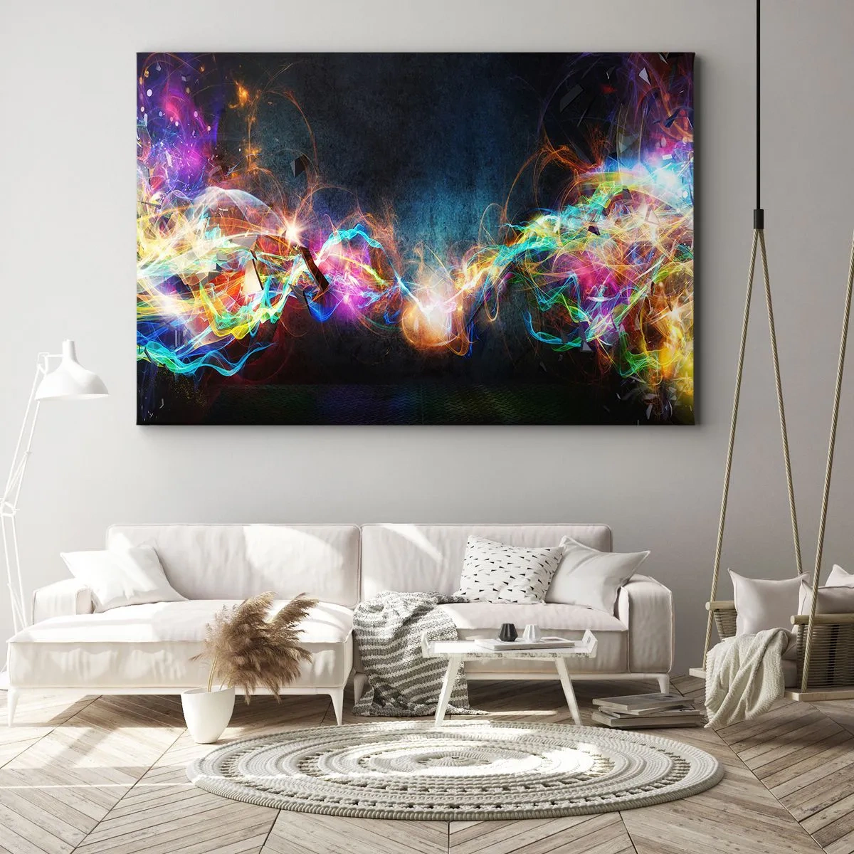 Bild auf Leinwand - Leinwandbild - Bunte Lichtblitze in einer abstrakten Komposition - 100x70cm - Freudig gegen die Dunkelheit - Moderne Wanddekoration für Wohnzimmer und Schlafzimmer ARTTOR