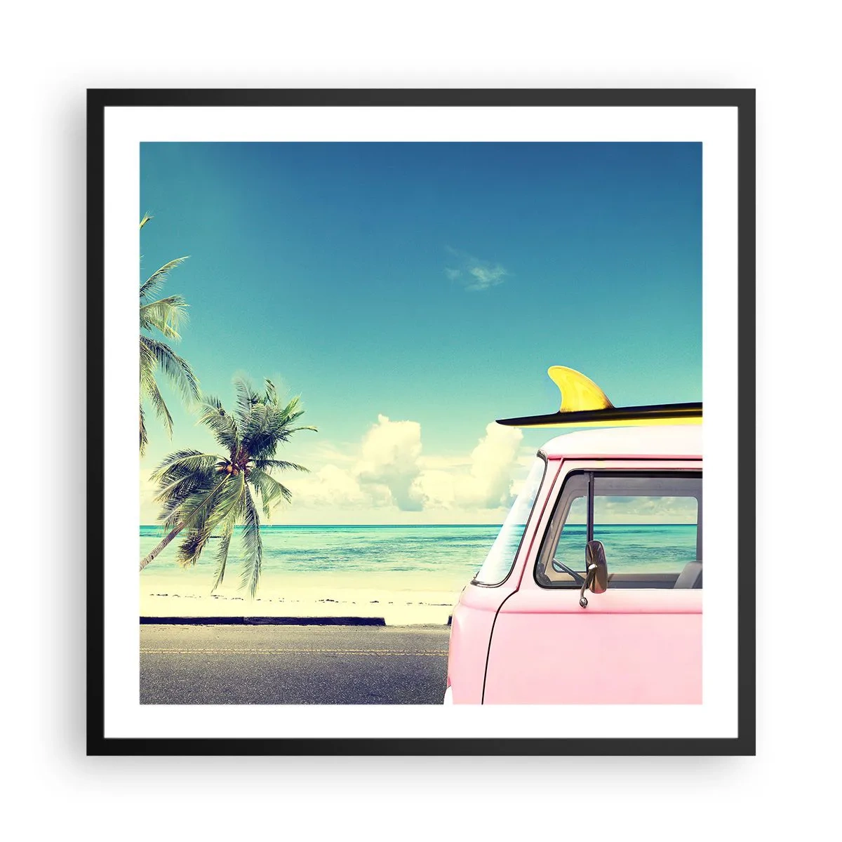 Poster in einem schwarzem Rahmen - Zeit um in die Ferien zu starten - 60x60 cm