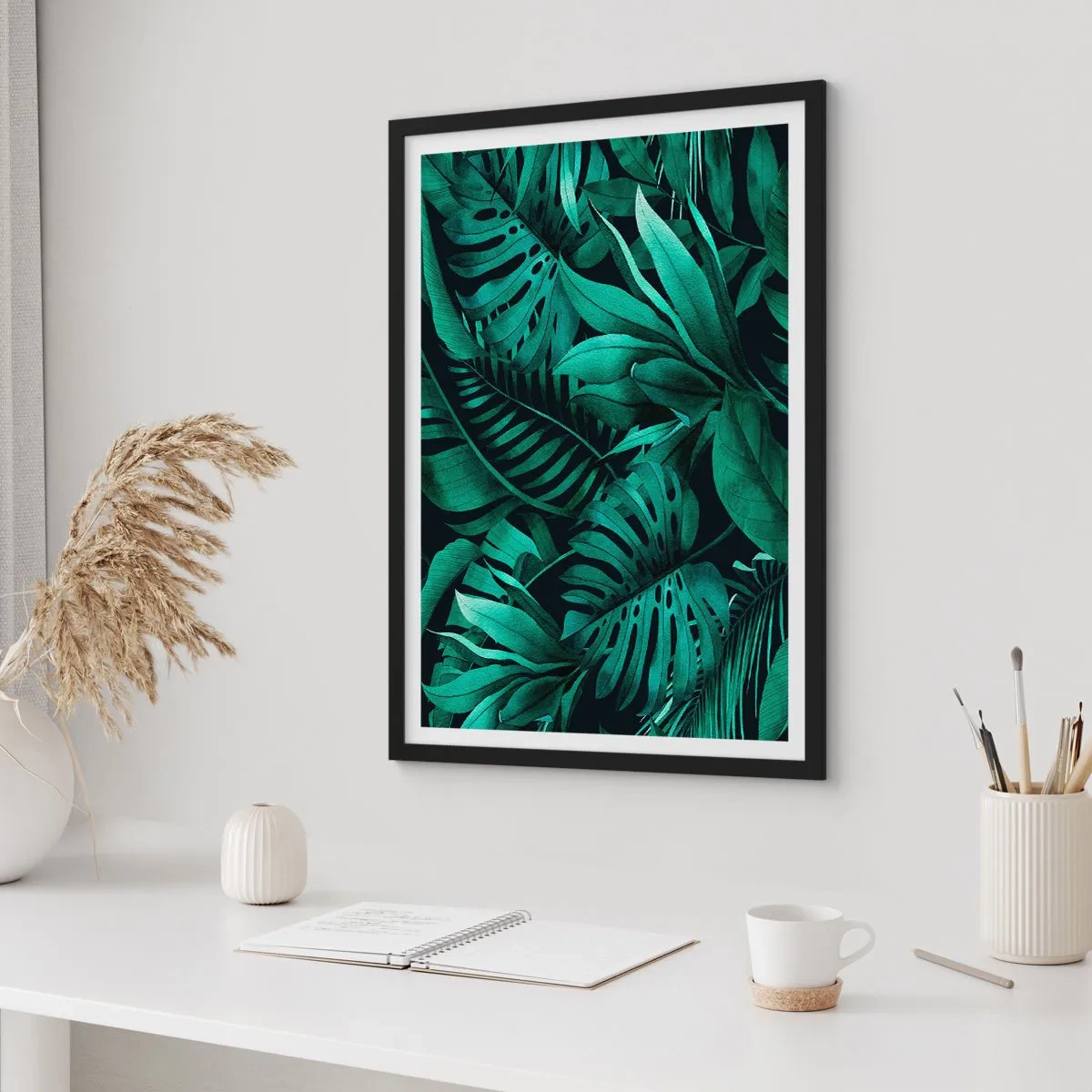 Poster in einem schwarzem Rahmen - Die Tiefe des tropischen Grüns - 30x40 cm