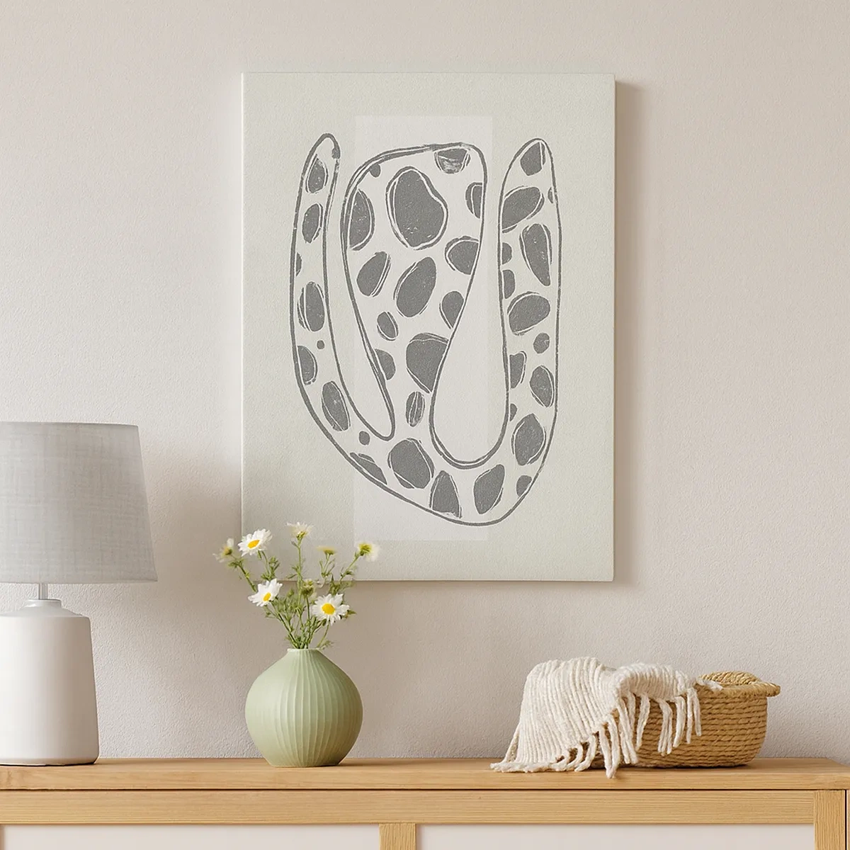 Bild auf Leinwand - Leinwandbild - Abstraktes organisches Muster in Grautönen - 50x70cm - Seltsame Kreatur - Moderne Wanddekoration für Wohnzimmer und Schlafzimmer ARTTOR