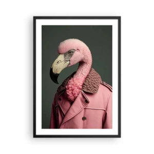 Poster in einem schwarzem Rahmen - Ein stylischer Flamingo im eleganten Mantel - 50x70cm - Echte Eleganz - Moderne Wanddekoration für Wohnzimmer und Schlafzimmer ARTTOR