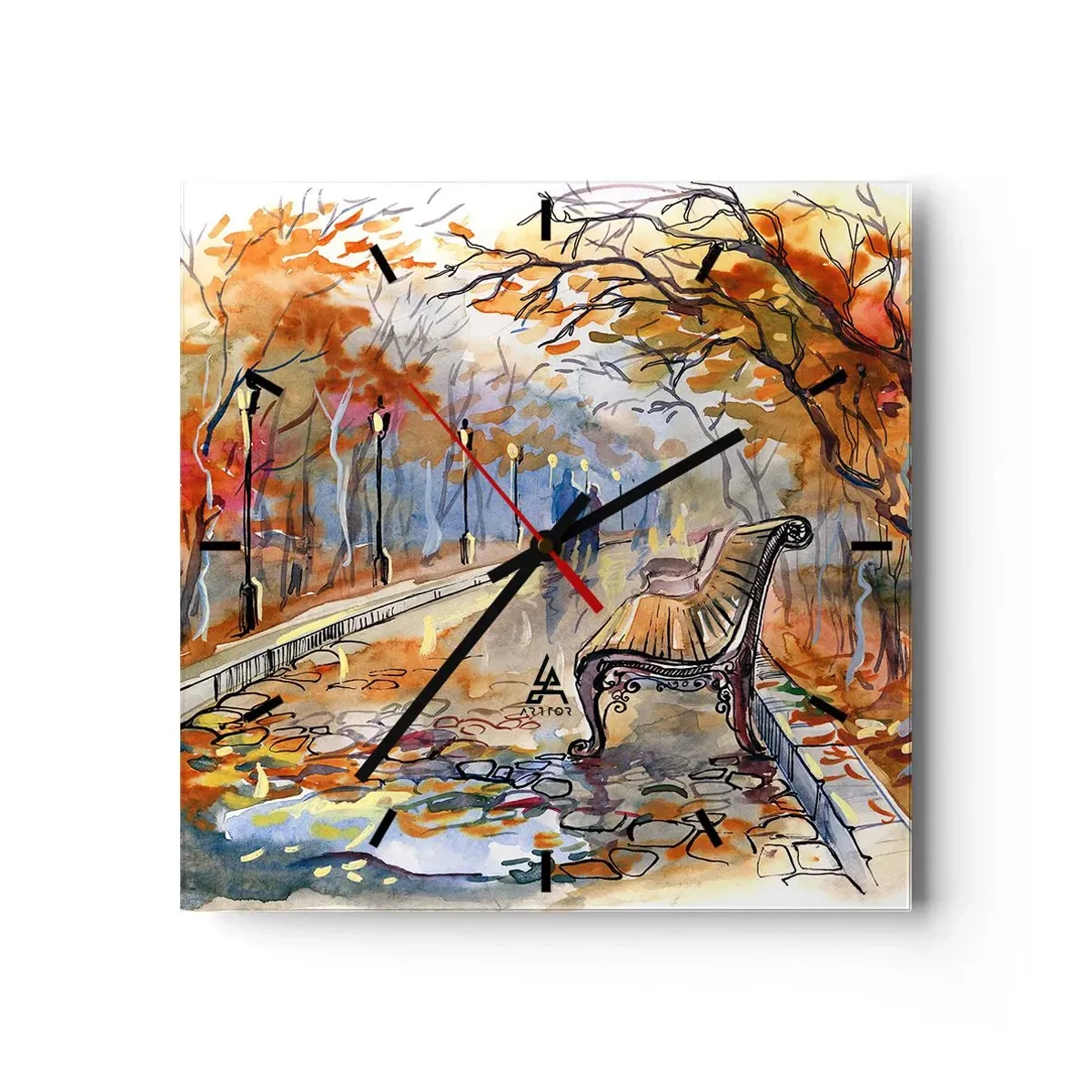 Wanduhr - Glasuhr - Gemeinsam im Herbst wandern - 40x40 cm