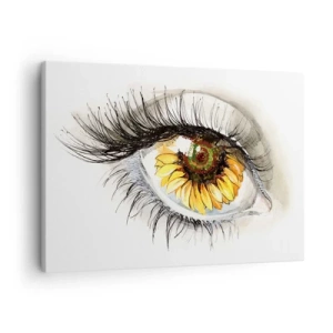 Bild auf Leinwand - Leinwandbild - Künstlerisches Auge mit sonnenblumenförmiger Iris - 70x50cm - Ein Look so heiß wie der Sommer - Moderne Wanddekoration für Wohnzimmer und Schlafzimmer ARTTOR