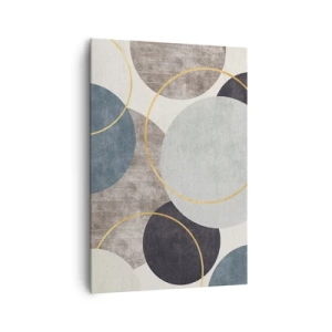Bild auf Leinwand - Leinwandbild - Geometrische Kreise in Grau-, Blau- und Goldtönen - 70x100cm - Rad für Rad - Moderne Wanddekoration für Wohnzimmer und Schlafzimmer ARTTOR