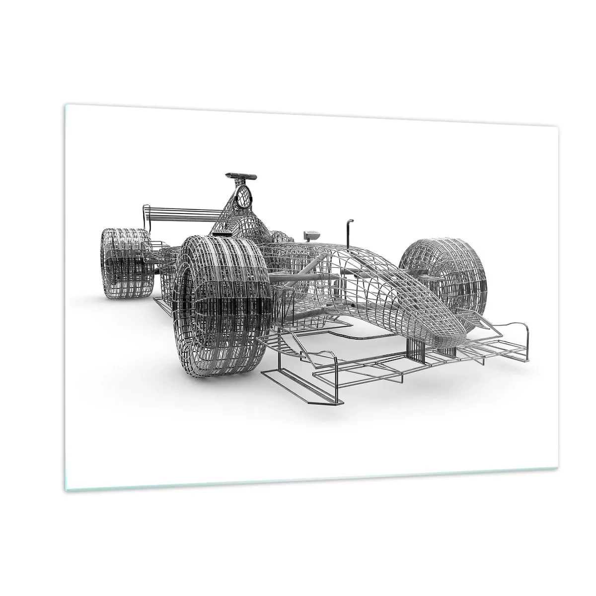 Glasbild - Bild auf glas - Technische Zeichnung eines Rennwagens im 3D-Stil - 120x80cm - Perfektes Design – die Idee von Schwung - Moderne Wanddekoration für Wohnzimmer und Schlafzimmer ARTTOR