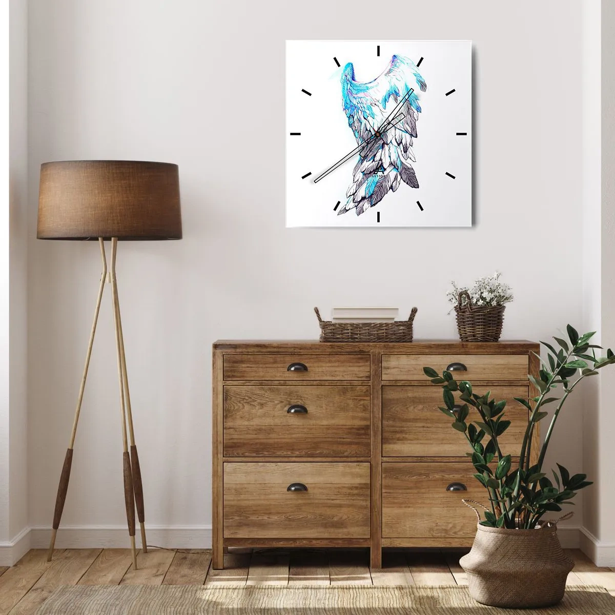 Wanduhr - Glasuhr - Zarte Engelsflügel in Pastelltönen - 30x30cm - Ich brauche Flügel - Moderne Wanddekoration für Wohnzimmer und Schlafzimmer ARTTOR