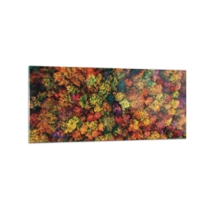Glasbild - Bild auf glas - Bunte Baumkronen in der Herbstpalette - 120x50cm - Blumenstrauß aus Herbstbäumen - Moderne Wanddekoration für Wohnzimmer und Schlafzimmer ARTTOR
